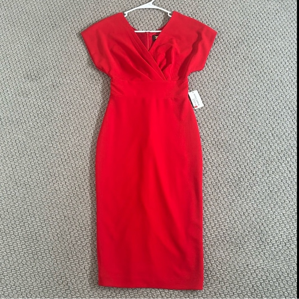 NWT Alexia Admor Naomi Dress Red XS Midi Business Dress Holiday Professional